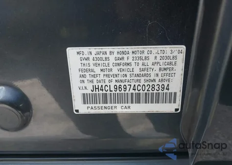 2004 Acura Tsx from USA, damaged, VIN JH4CL96974C028394